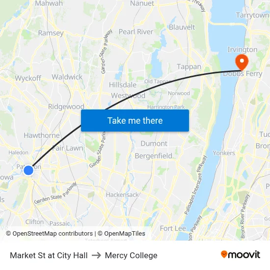 Market St at City Hall to Mercy College map