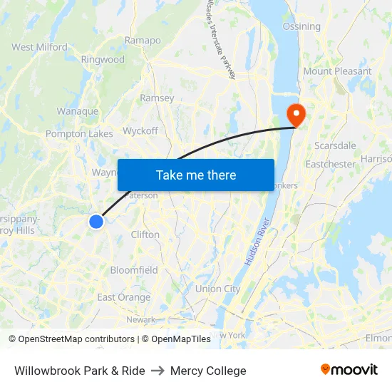 Willowbrook Park & Ride to Mercy College map
