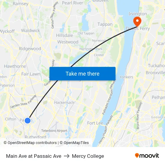 Main Ave at Passaic Ave to Mercy College map