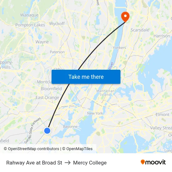 Rahway Ave at Broad St to Mercy College map