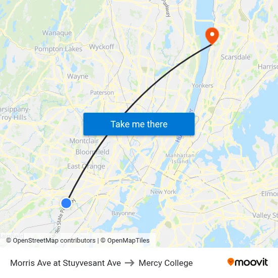 Morris Ave at Stuyvesant Ave to Mercy College map