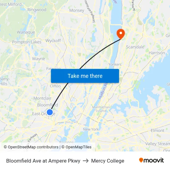 Bloomfield Ave at Ampere Pkwy to Mercy College map