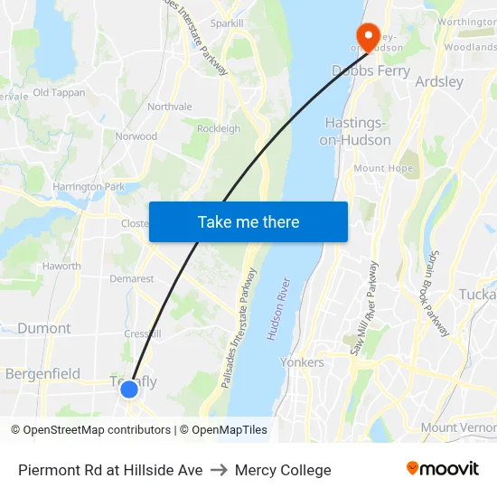 Piermont Rd at Hillside Ave to Mercy College map