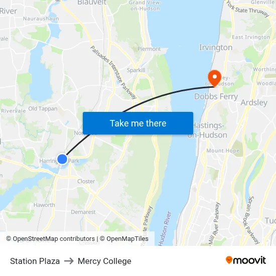 Station Plaza to Mercy College map