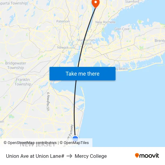 Union Ave at Union Lane# to Mercy College map