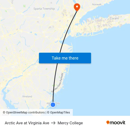 Arctic Ave at Virginia Ave to Mercy College map