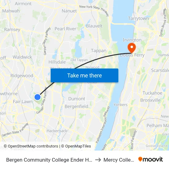 Bergen Community College Ender Hall to Mercy College map