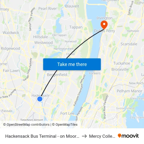 Hackensack Bus Terminal - on Moore St to Mercy College map