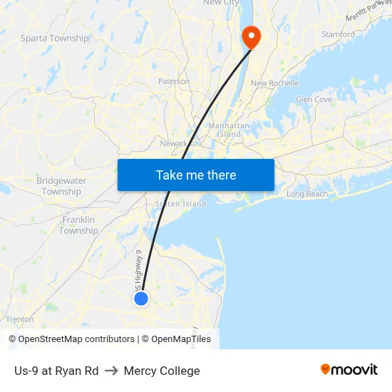 Us-9 at Ryan Rd to Mercy College map