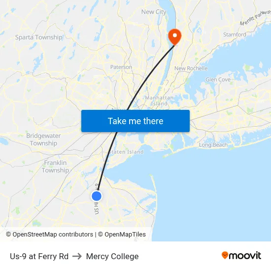Us-9 at Ferry Rd to Mercy College map