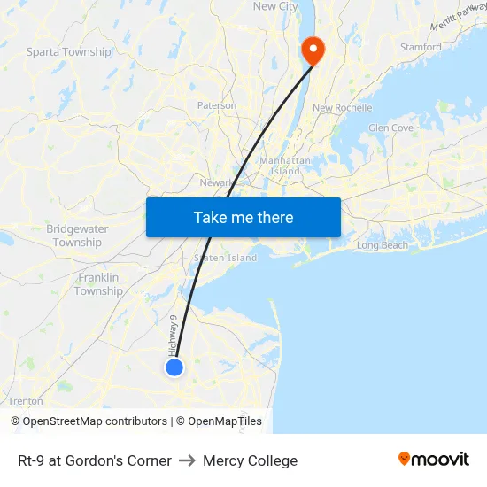 Rt-9 at Gordon's Corner to Mercy College map