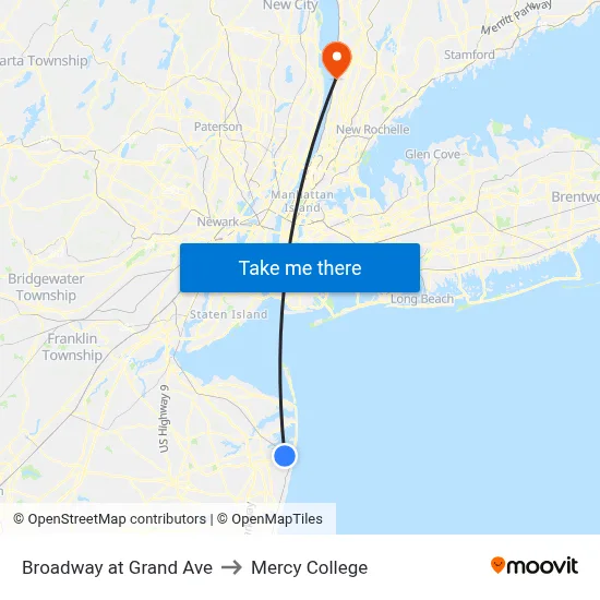 Broadway at Grand Ave to Mercy College map