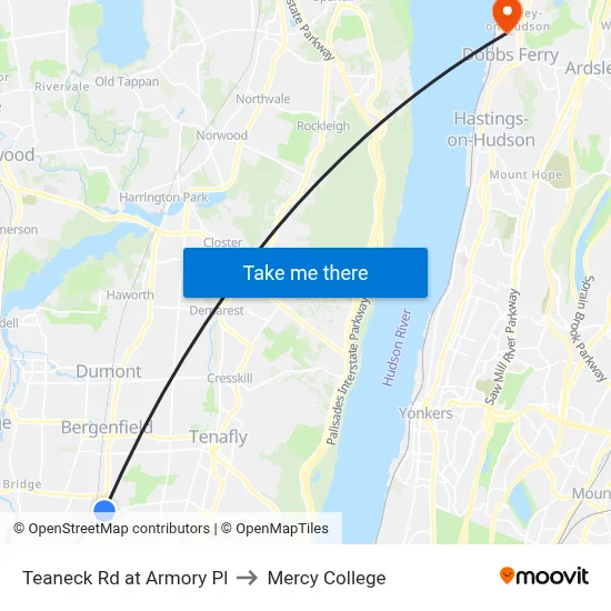 Teaneck Rd at Armory Pl to Mercy College map