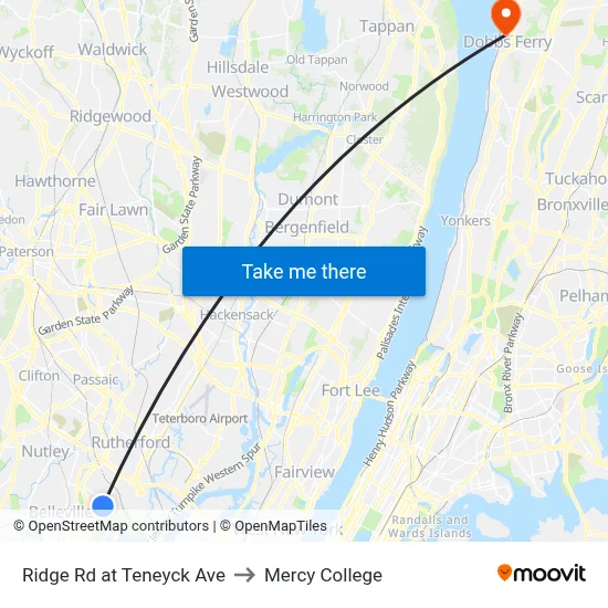 Ridge Rd at Teneyck Ave to Mercy College map
