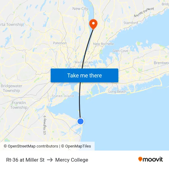 Rt-36 at Miller St to Mercy College map