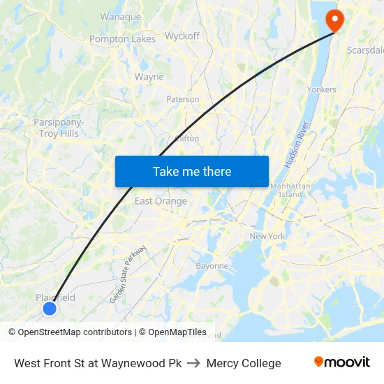 West Front St at Waynewood Pk to Mercy College map