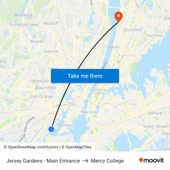 Jersey Gardens - Main Entrance to Mercy College map