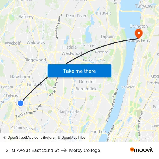 21st Ave at East 22nd St to Mercy College map