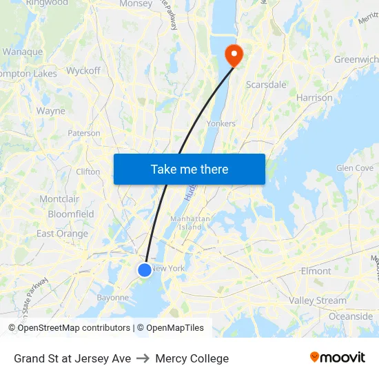 Grand St at Jersey Ave to Mercy College map