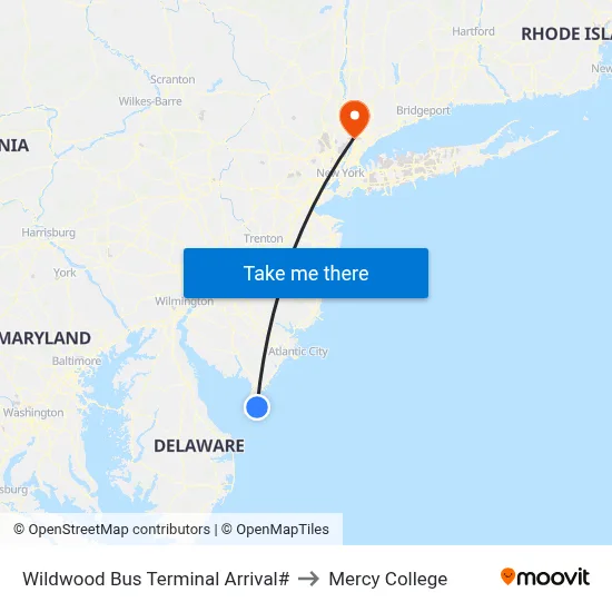 Wildwood Bus Terminal Arrival# to Mercy College map