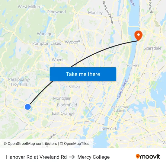 Hanover Rd at Vreeland Rd to Mercy College map