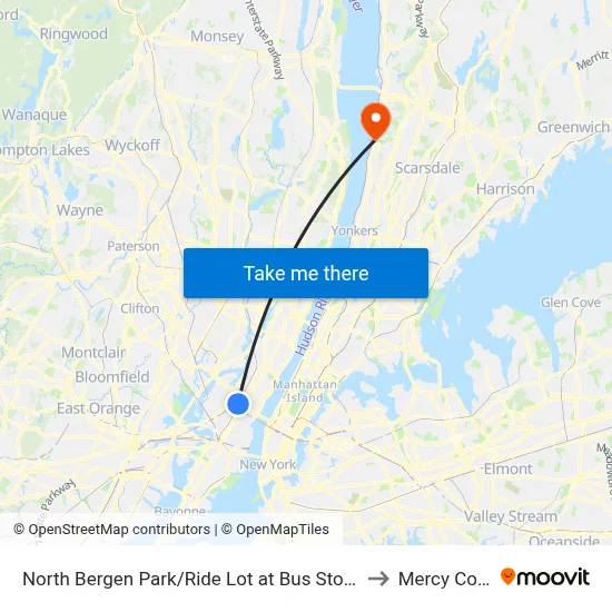 North Bergen Park/Ride Lot at Bus Stop Opposite T to Mercy College map
