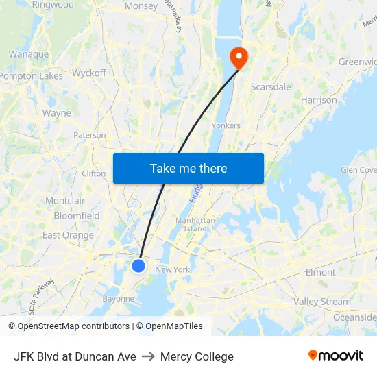 JFK Blvd at Duncan Ave to Mercy College map