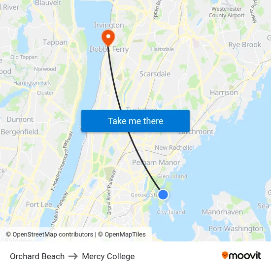 Orchard Beach to Mercy College map