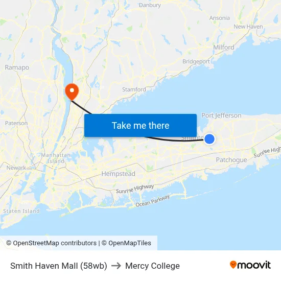 Smith Haven Mall (58wb) to Mercy College map
