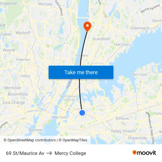 69 St/Maurice Av to Mercy College map