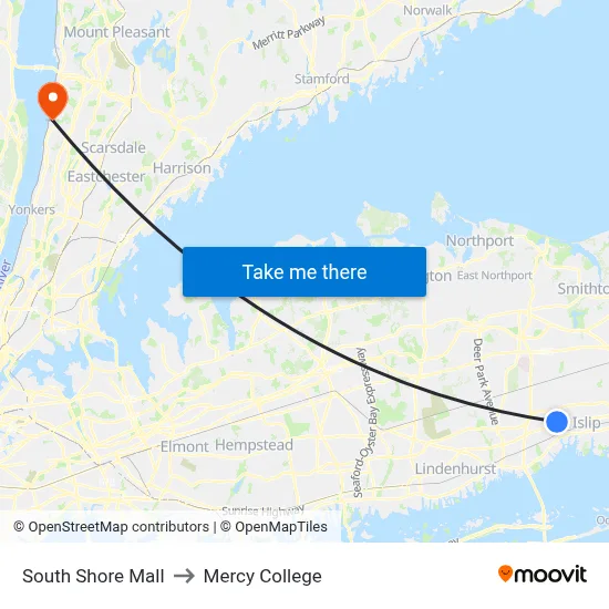 South Shore Mall to Mercy College map