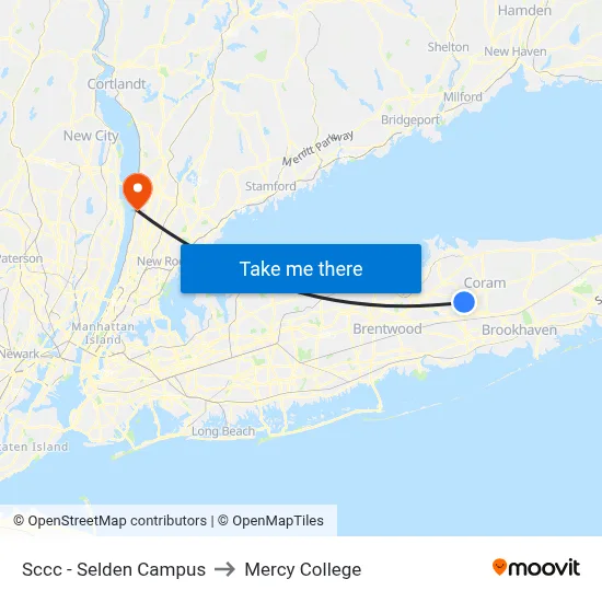 Sccc - Selden Campus to Mercy College map
