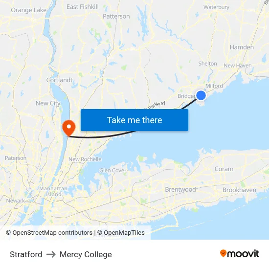 Stratford to Mercy College map