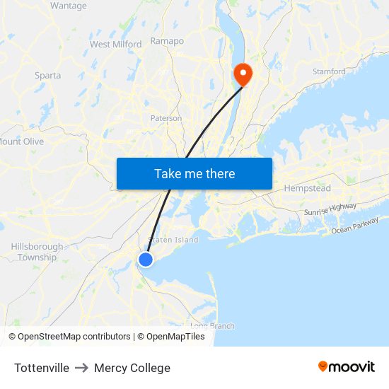 Tottenville to Mercy College map