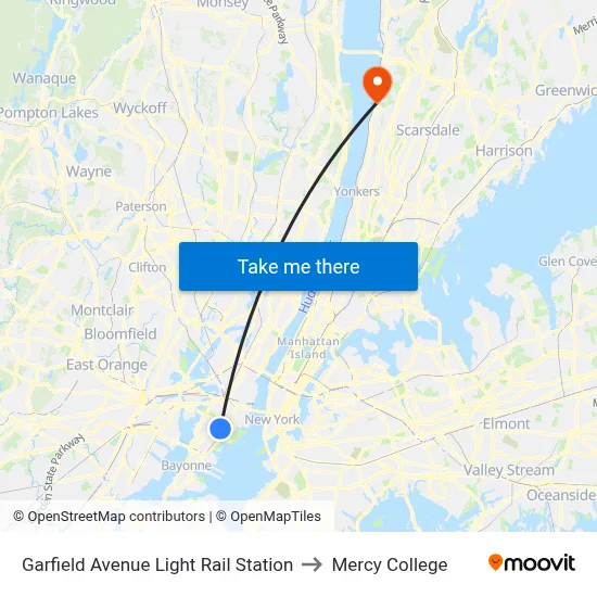 Garfield Avenue Light Rail Station to Mercy College map