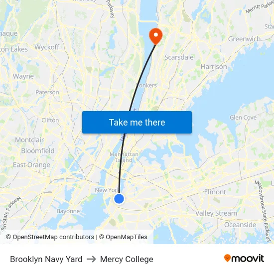 Brooklyn Navy Yard to Mercy College map