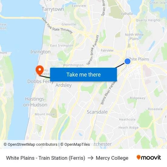 White Plains - Train Station (Ferris) to Mercy College map