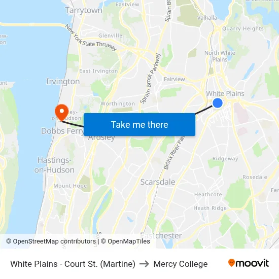 White Plains - Court St. (Martine) to Mercy College map