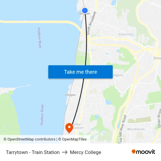 Tarrytown - Train Station to Mercy College map