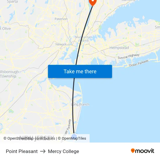 Point Pleasant to Mercy College map