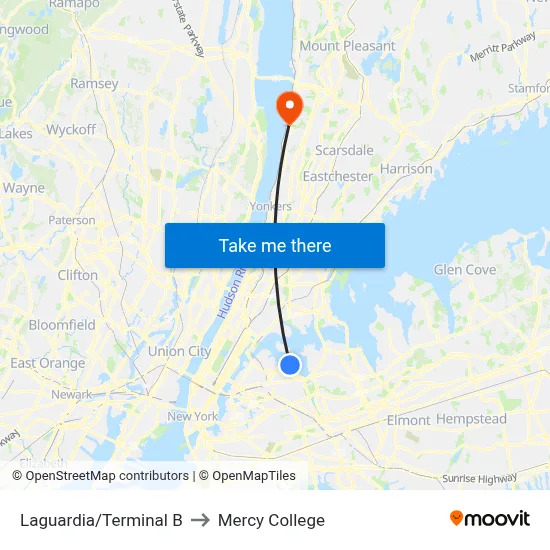 Lga/Terminal B to Mercy College map