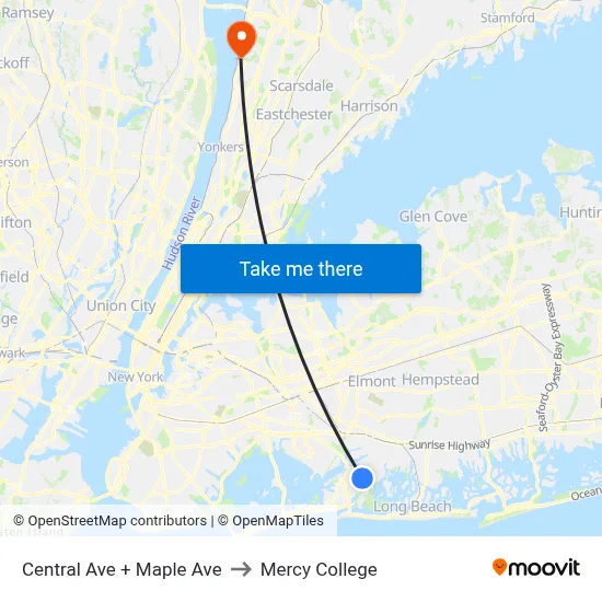 Central Ave + Maple Ave to Mercy College map