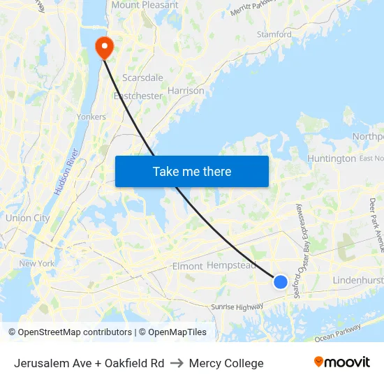 Jerusalem Ave + Oakfield Rd to Mercy College map