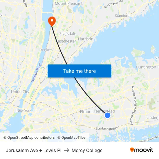 Jerusalem Ave + Lewis Pl to Mercy College map
