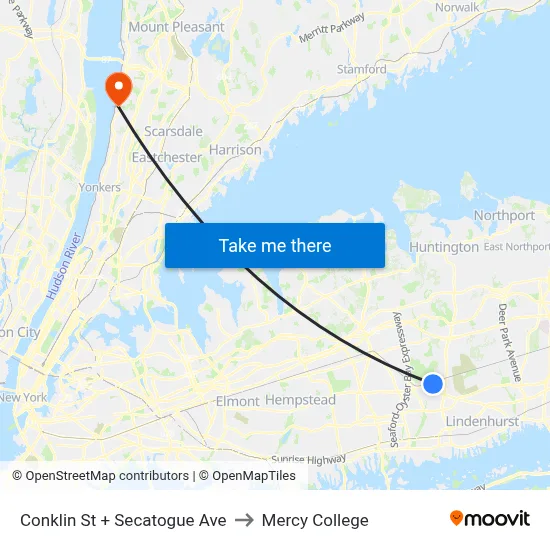 Conklin St + Secatogue Ave to Mercy College map