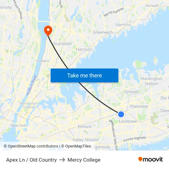Apex Ln / Old Country to Mercy College map