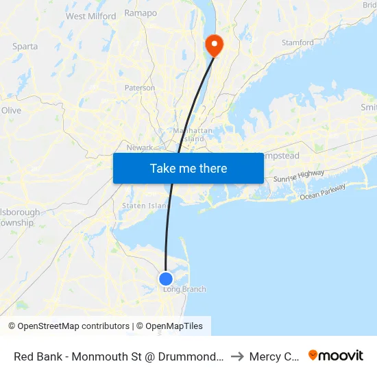 Red Bank - Monmouth St @ Drummond Pl (Southbound) to Mercy College map