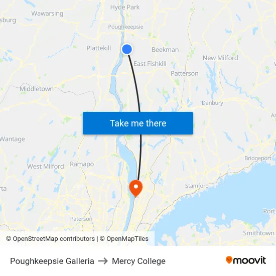 Poughkeepsie Galleria to Mercy College map