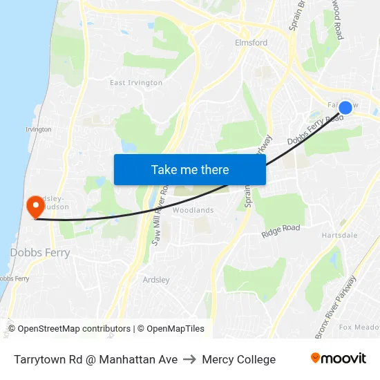 Tarrytown Rd @ Manhattan Ave to Mercy College map