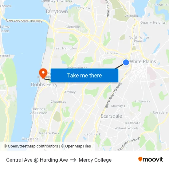 Central Ave @ Harding Ave to Mercy College map